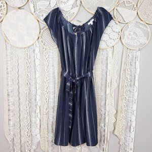 Lauren Conrad Navy and White Stripe Pleated Dress